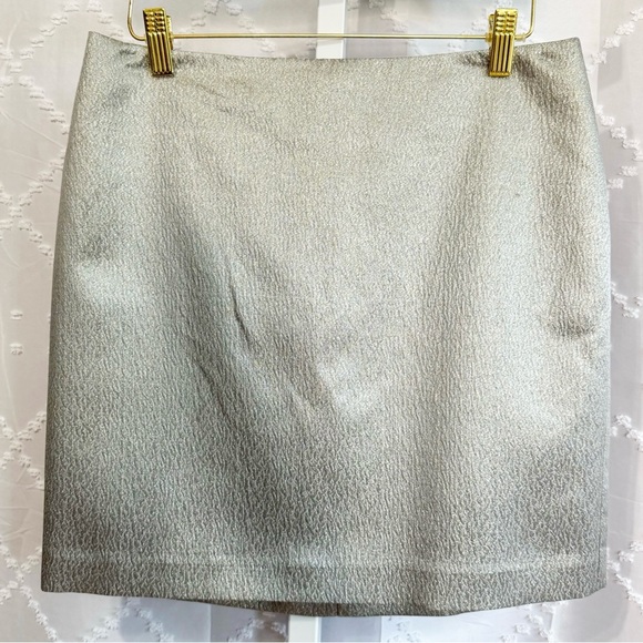🎄 371. Ann Taylor Metallic‎ Brocade Mini A-Line Skirt Silver Gold 6P Retro Y2K - Picture 3 of 9